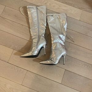 Silver High Heel Knee-High Boots